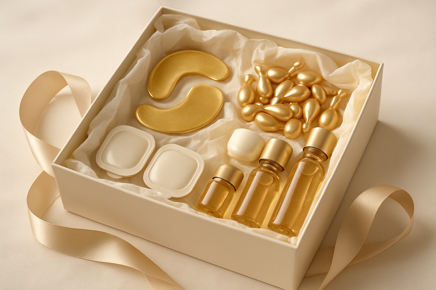 Single-dose beauty products in a luxury gift set